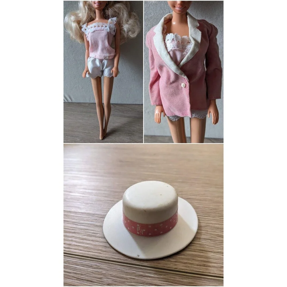 Vintage Day to Night Barbie Fashion Doll 1984 7929 Pink Coat PJ Hat Lace NO DOLL